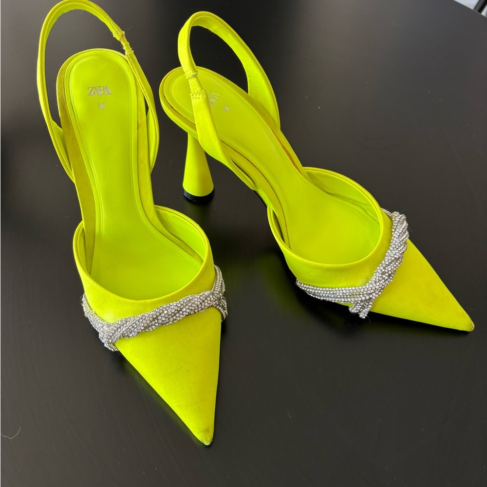 Zara Neon Slingback Heels with Embellishments